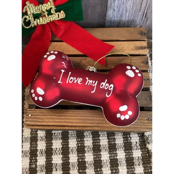 Charming Yorkie Hand Blown Glass Christmas Tree Ornament + I Love My Dog Bone - Picture 9 of 13